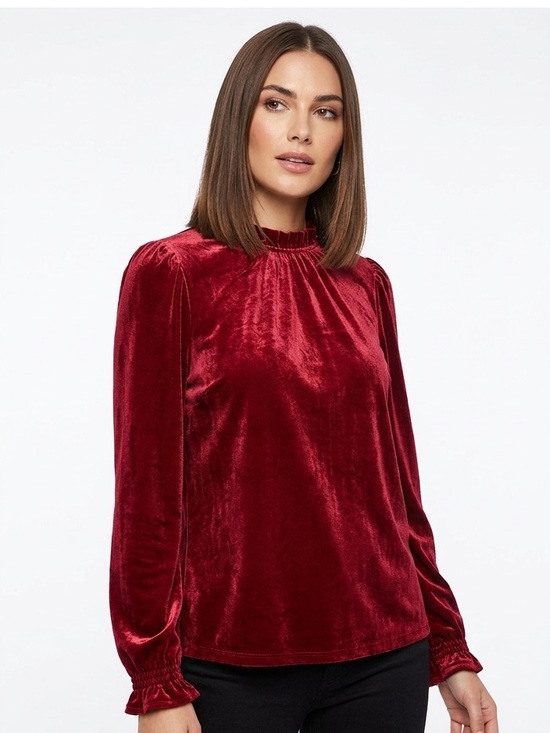 Boden Tops - Boden‎ Velvet Frill Trim Long Sleeve Top Red Women's US Size 10 Mockneck